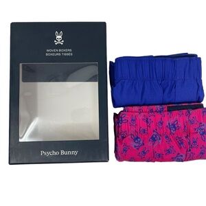 Psycho Bunny Men’s Size Large Woven Boxers 2 Pack All Over Logo and Solid New